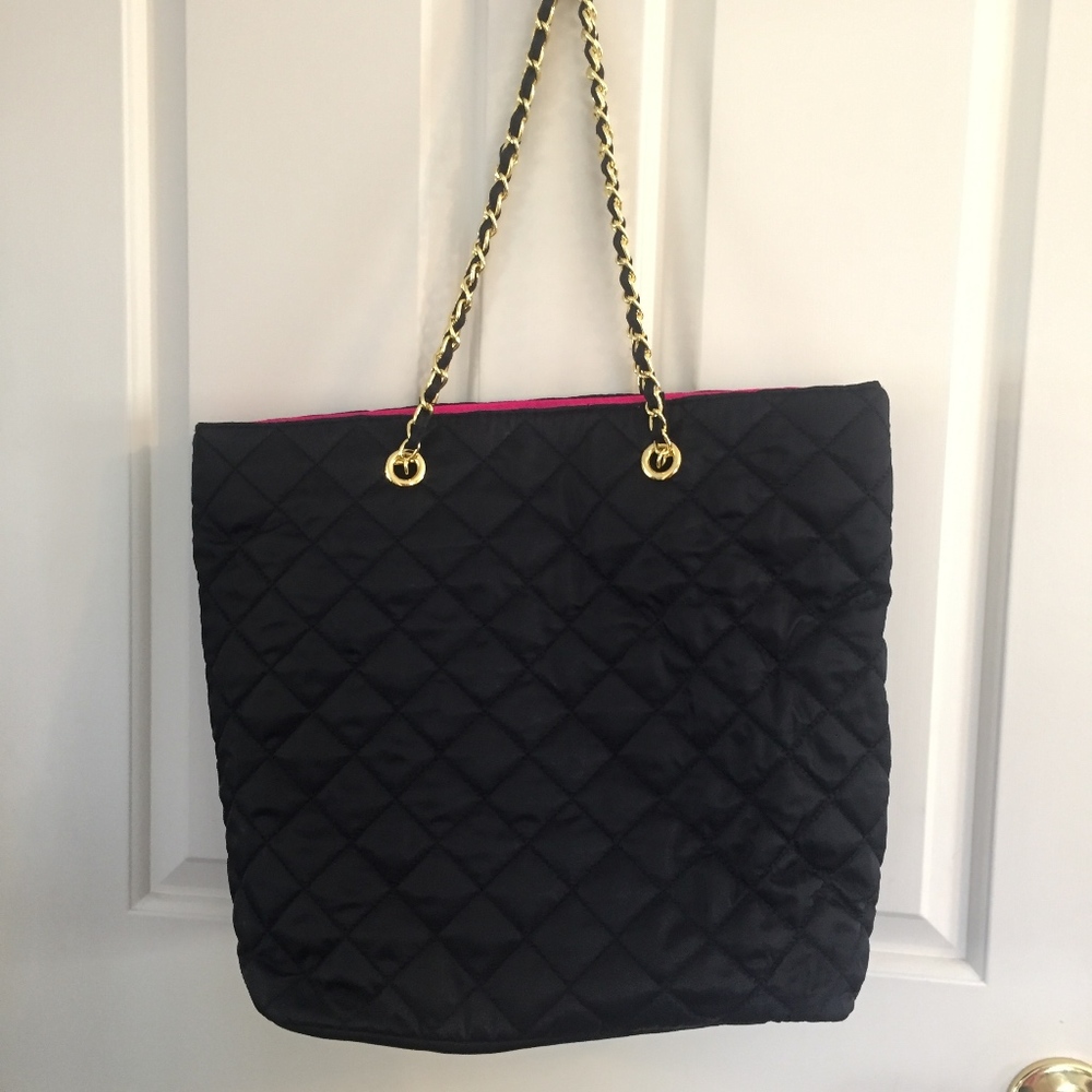 Quilted black tote bag